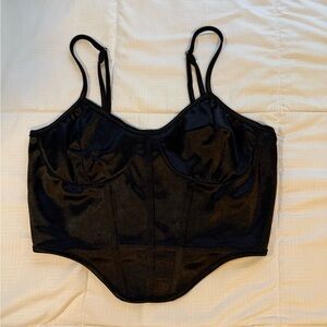 SHEIN Black Satin Crop Top with Adjustable Straps